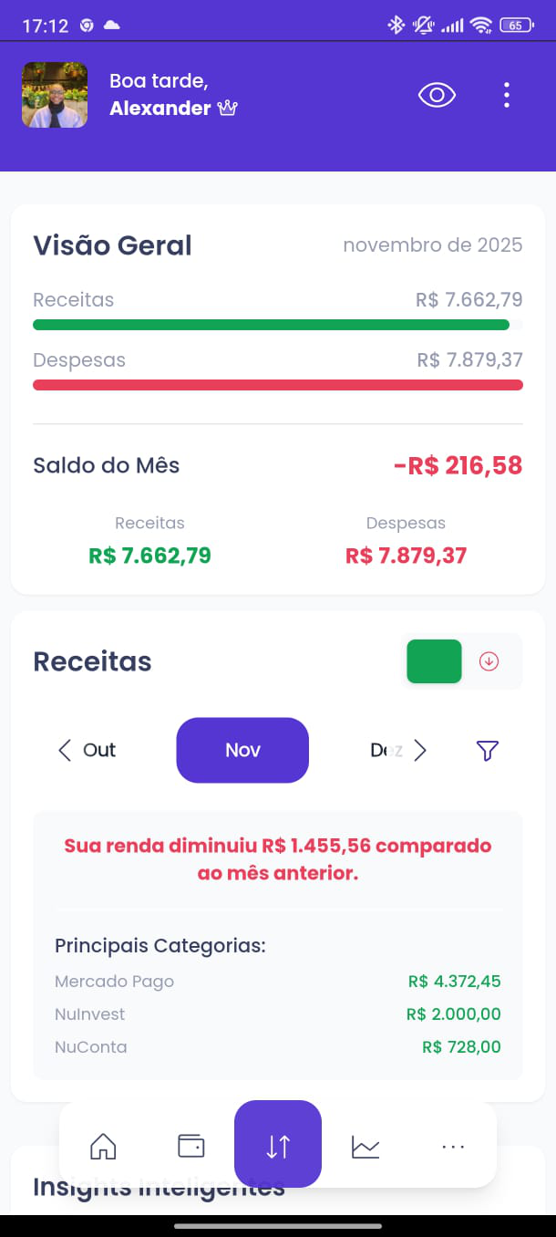 Tela do app Uollet detalhando receitas e despesas